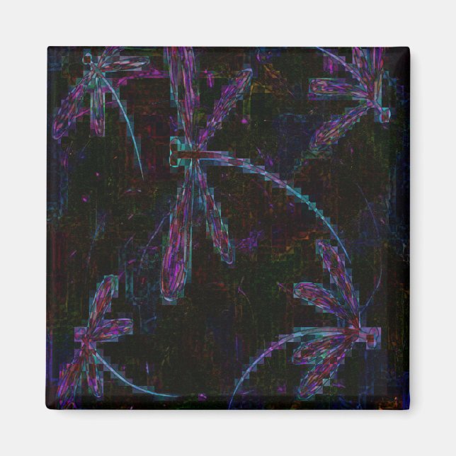 Imán Bonito Dragonflies azul púrpura en negro (Frente)