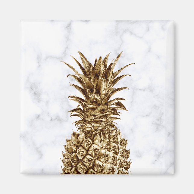 Imán Bonito elegante piña de oro y mármol blanco (Frente)