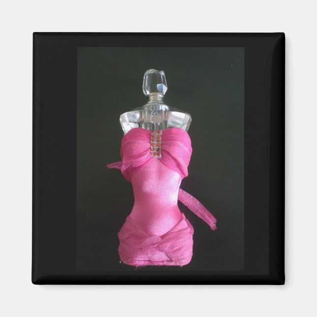Imán Bonito en frasco de perfume rosa (Frente)