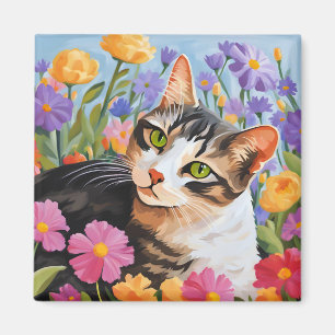 Imán Bonito gato con flores