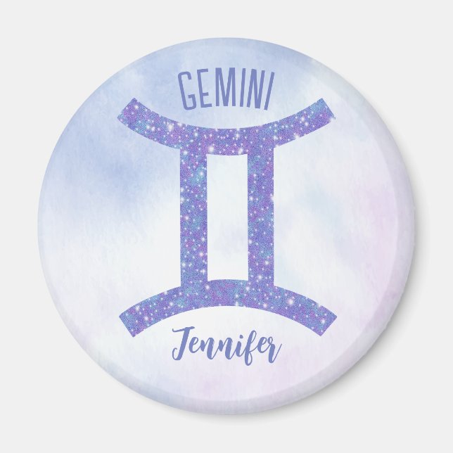 Imán Bonito Gemini Astrología Rótulo Púrpura Personaliz (Frente)