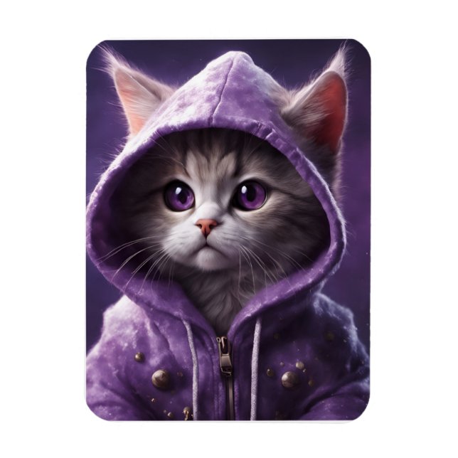 Imán Bonito Kitty en una hoodie morada (Vertical)