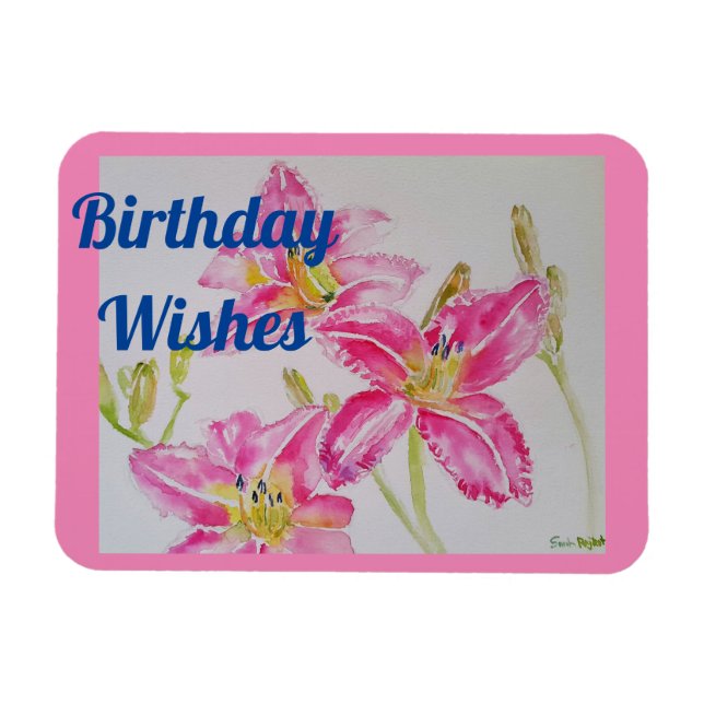 Imán Bonito Lily Rosa Watercolor Birthday Magnet (Horizontal)