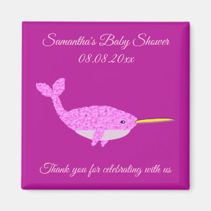 Imán Bonito niña rosa Narwhal Personalizado Baby Shower