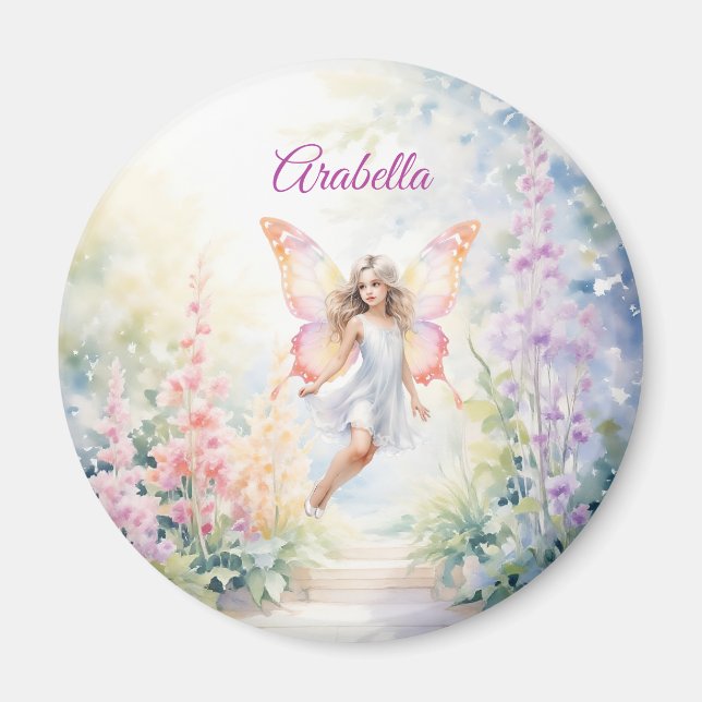 Imán Bonito Pastel de Mariposa en Jardín de Flores (Frente)