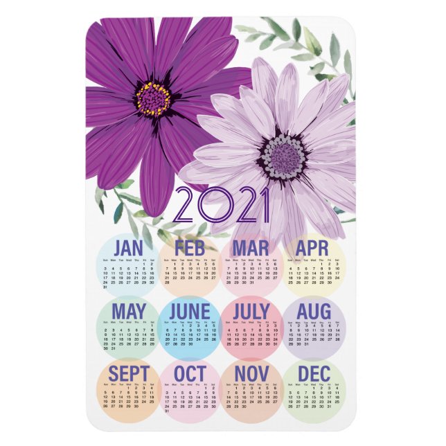 Imán Bonito Purple Daisies | Calendario Personalizado 2 (Vertical)