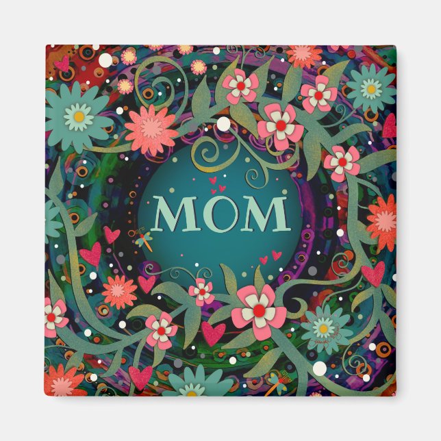 Imán Bonito Rosa Whimsical Flagonfly Mom (Frente)