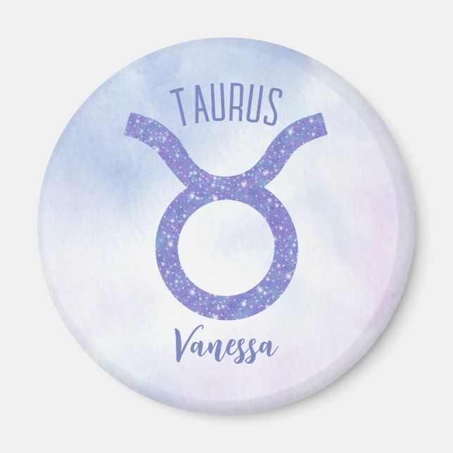 Imán Bonito Taurus Astrología Rótulo Púrpura Personaliz (Frente)