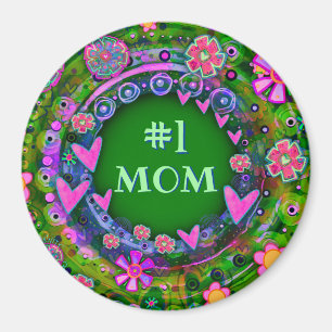 Imán Bonito Whimsical Floral Fun #1 Mamá Rosa Verde