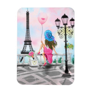 Imán Bonito y globo de corazón rosado - Amo París