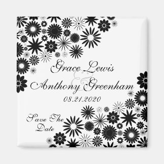 Imán Bonitos Florals Black Save the Date Magnet