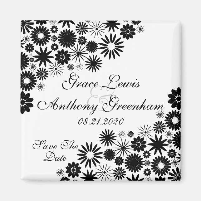Imán Bonitos Florals Black Save the Date Magnet (Frente)