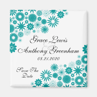 Imán Bonitos Florals Verde azulada Save The Date Magnet
