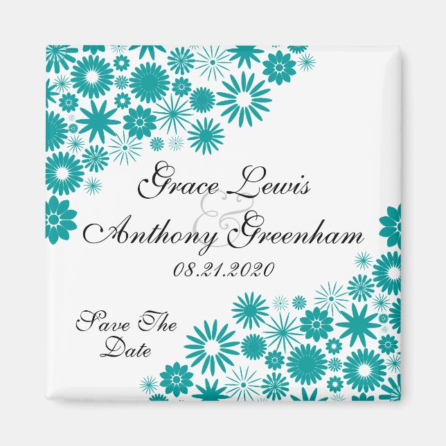 Imán Bonitos Florals Verde azulada Save The Date Magnet (Frente)