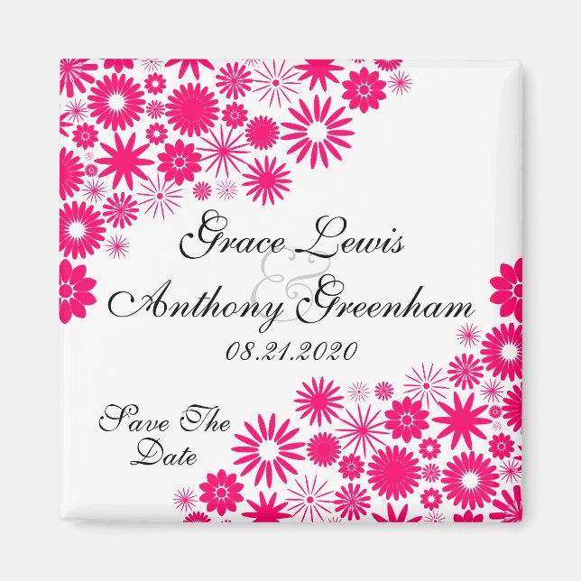 Imán Bonitos Florals Vibrant Pink Save The Date Magnet (Frente)