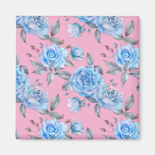 Imán Bonitos rosas azules, fondo rosa pastel,