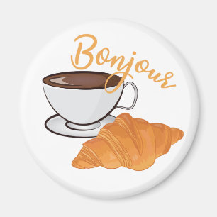 Imán Bonjour Croissant Coffee Breakfast - Café francés