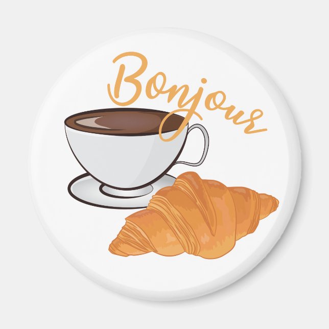 Imán Bonjour Croissant Coffee Breakfast - Café francés (Frente)