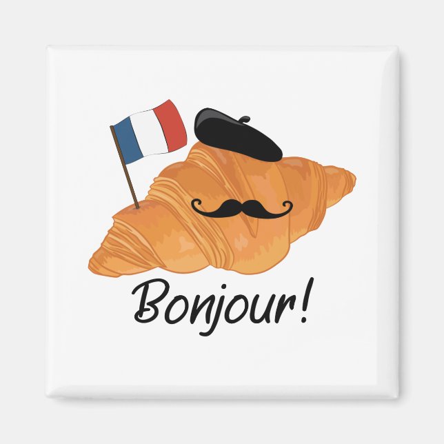 Imán Bonjour Croissant francés - Comida divertida en Fr (Frente)