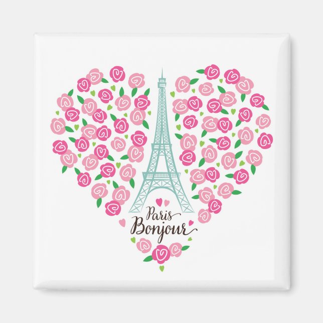 Imán Bonjour de París | Corazón floral (Frente)
