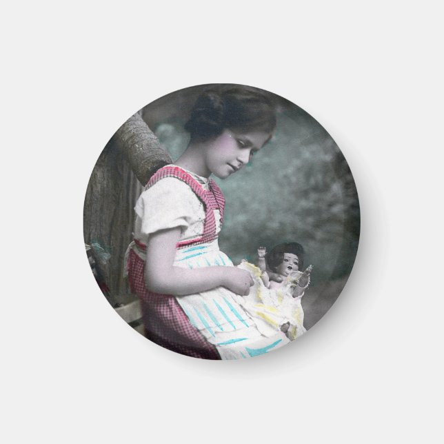 Imán Bonne Année Vintage Chica con muñeca (Frente)