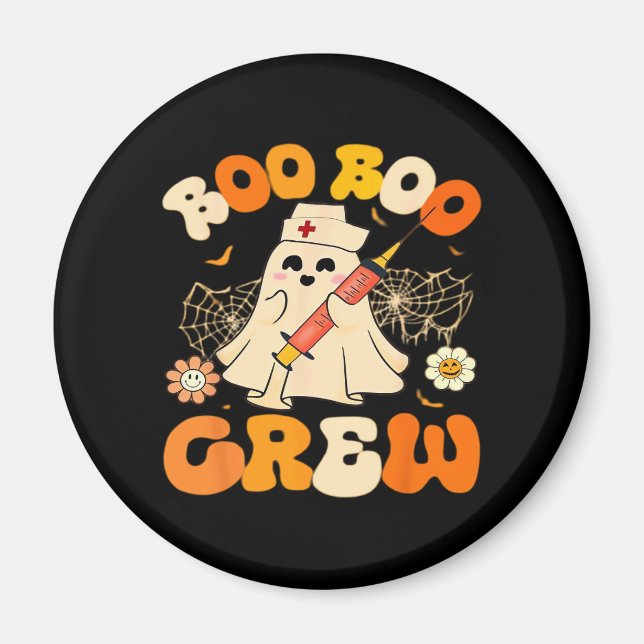 Imán Boo Boo Crew Funny Ghost For Nurse, Retro Hallowee (Frente)