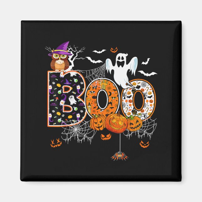 Imán Boo Creepy Owl Pumpkin Ghost Halloween Men Women K (Frente)