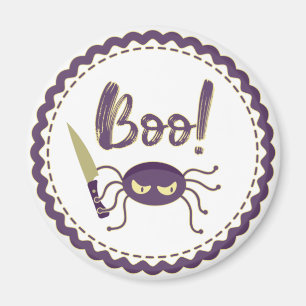 Imán Boo divertido personaje de araña de Halloween mano