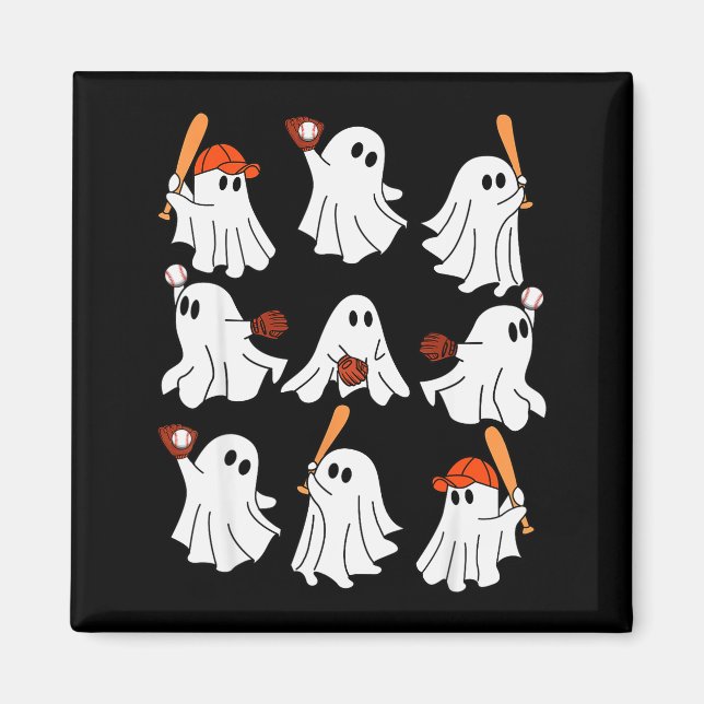 Imán Boo Ghost Halloween Baseball Happy Halloween Baseb (Frente)