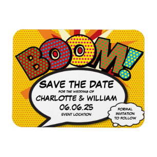 Imán BOOM Save the Date Fun Comic Book Modern