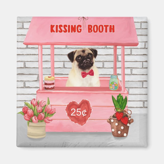 Imán Booth de besos de pug Dog El día de San Valentín (Frente)