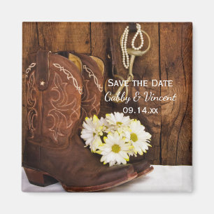 Imán Boots Daisies and Horse Bit Wedding Save the Date