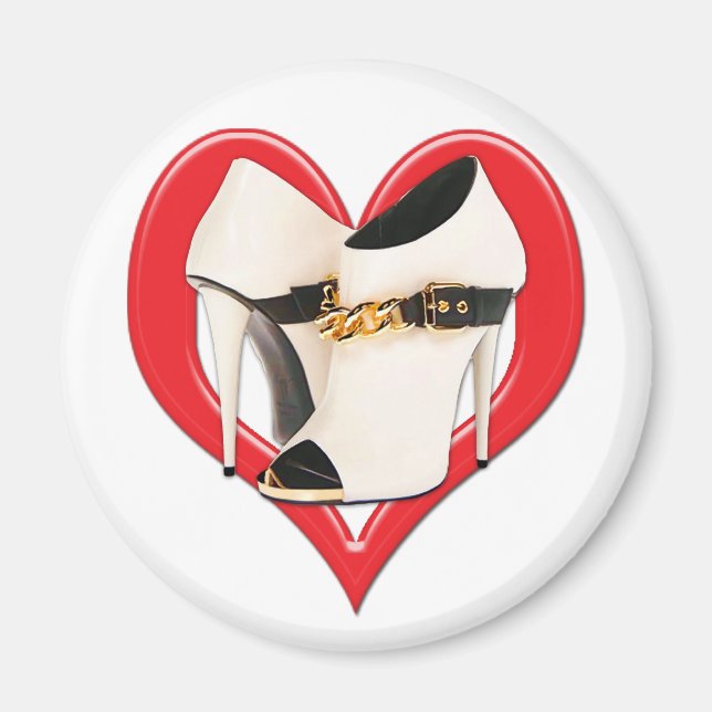 Imán Boots de cuero blanco en el corazón con cadena de  (Frente)