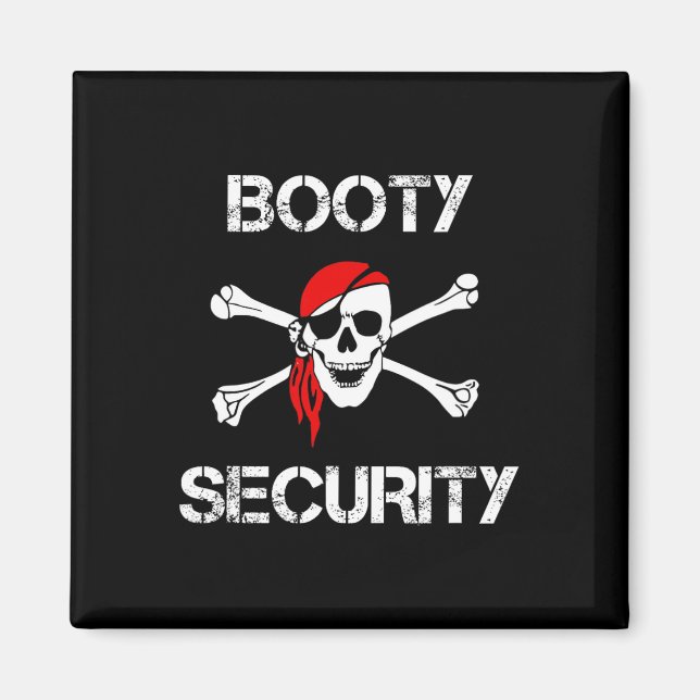 Imán Booty Security Funny Skull Pirate Apparel Caribbea (Frente)