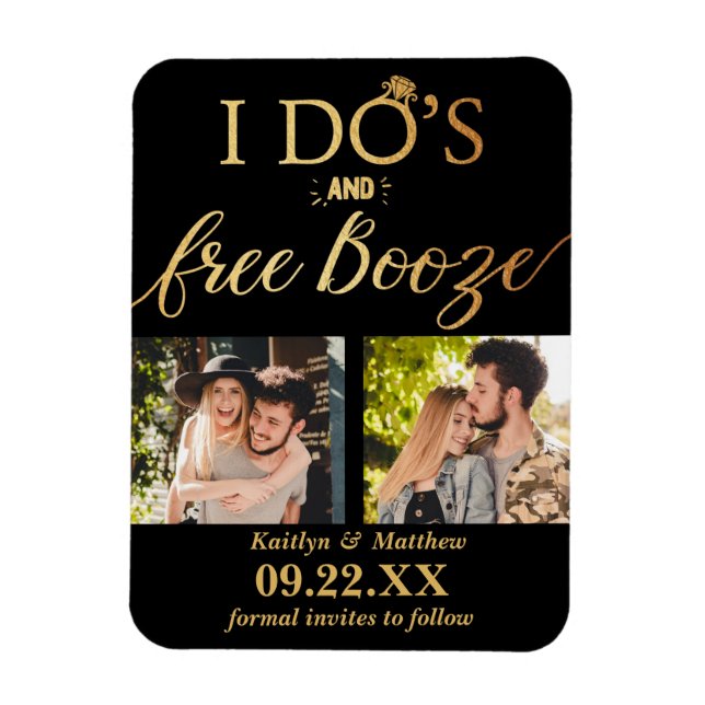 Imán Booze gratis y Booze Modern Wedding Salven la fech (Vertical)