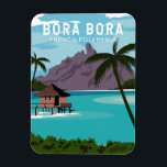 Imán Bora Bora Polinesia Francesa Viaje Arte de época<br><div class="desc">Diseño de arte vectorial Bora. Rodeado de islotes arenosos y una laguna turquesa protegida por una barrera de coral,  es conocido por su buceo.</div>