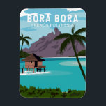 Imán Bora Bora Polinesia Francesa Viaje Arte de época<br><div class="desc">Diseño de arte vectorial Bora. Rodeado de islotes arenosos y una laguna turquesa protegida por una barrera de coral,  es conocido por su buceo.</div>