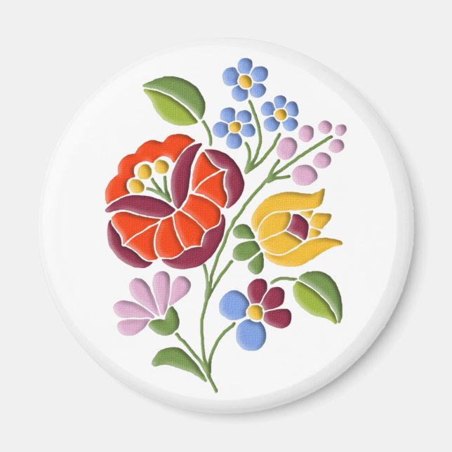 Imán Bordado de Kalocsa - Arte folclórico húngaro (Frente)