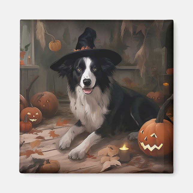 Imán Borde de Collie Pumpkins Halloween Scary (Frente)