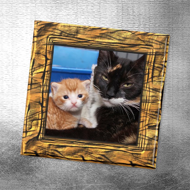 Imán Borde de Foto de Rayas de Tigre (Create Your Own Family Cat Photo Magnet)