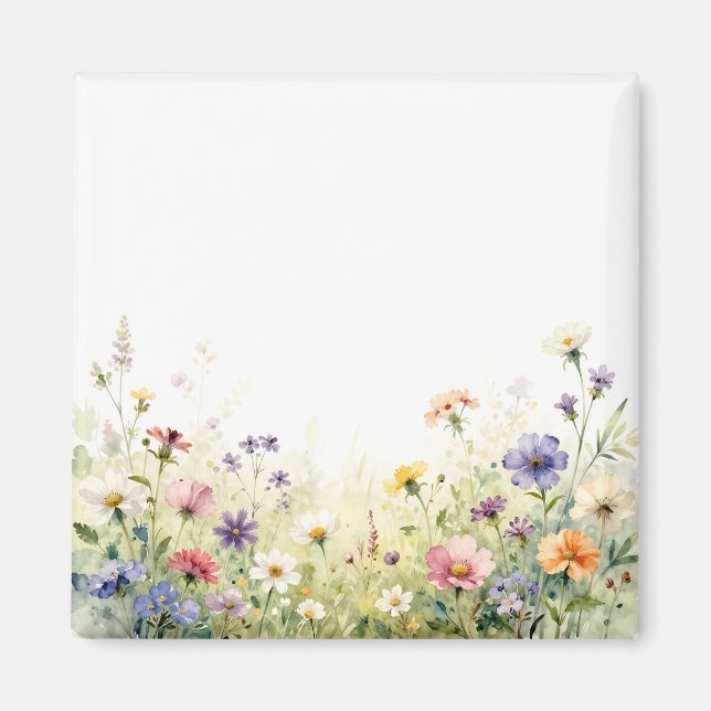Imán Borde floral pastel de pradera de flores silvestre (Frente)