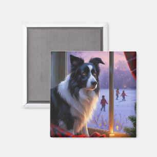 Imán Border Collie Con Luces De Navidad Fiesta