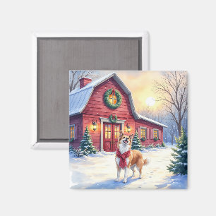Imán Border Collie Country Barn Navidad Acuarela