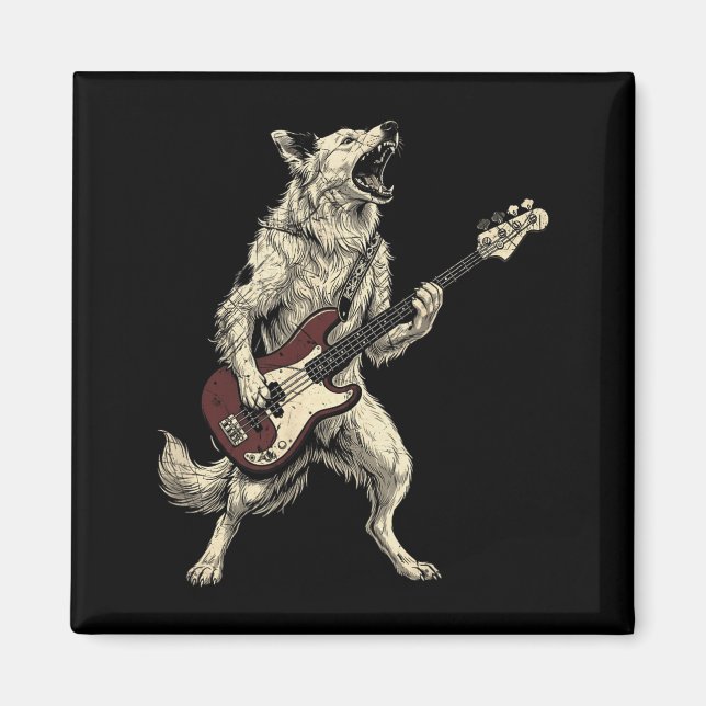 Imán Border Collie de Roca Divertido Tocando Guitarra P (Frente)