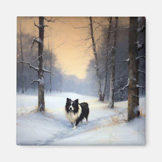 Imán Border Collie Deja que nieve Navidad (Frente)