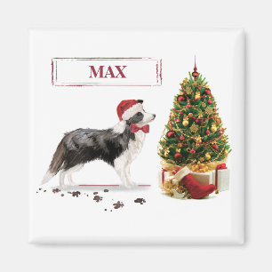 Imán Border Collie Divertido Perro de Navidad con Árbol