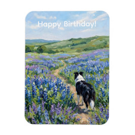 Imán Border Collie en Flores Purpura
