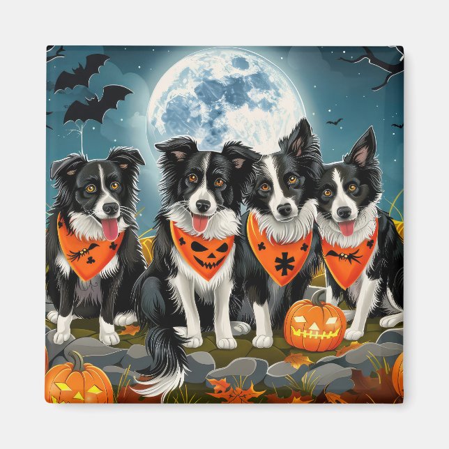 Imán Border Collie Halloween Espeluznante (Frente)