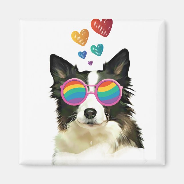 Imán Border Collie Perro con Corazones Día de San Valen (Frente)