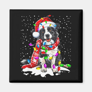 Imán Border Collie Perro Luces Navideñas Sombrero de Sa